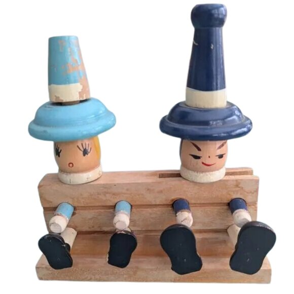 Vintage 1950s Wooden Wine Opener & Bottle Opener Bar Tools Wood Dolls in Stocks - Picture 1 of 10